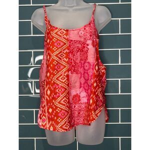 WOMENS FREE PEOPLE PINK RED AIRY COTTON FLORAL MIXED‎ PATTERN BOHO TANK TOP S